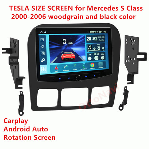 Ottonavi Rotation Tesla Size Screen for Mercedes S Class 2000-2006 woodgrain and black color