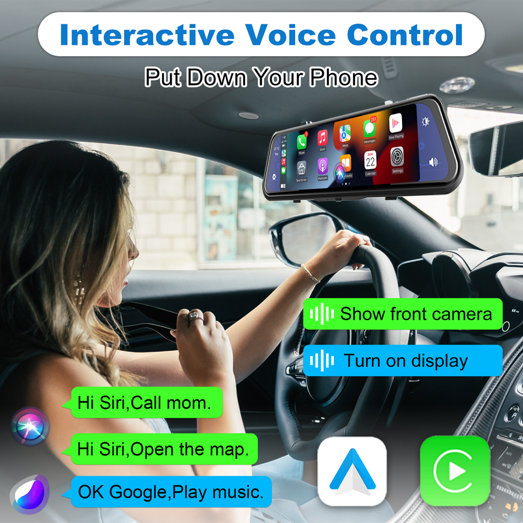 Mirror Dash Cam Wireless CarPlay Android Auto Rearview Mirror Camera for  Cars Trucks 11.26”1080P HD Full Touchscreen Front & Rear Dual Cameras FM