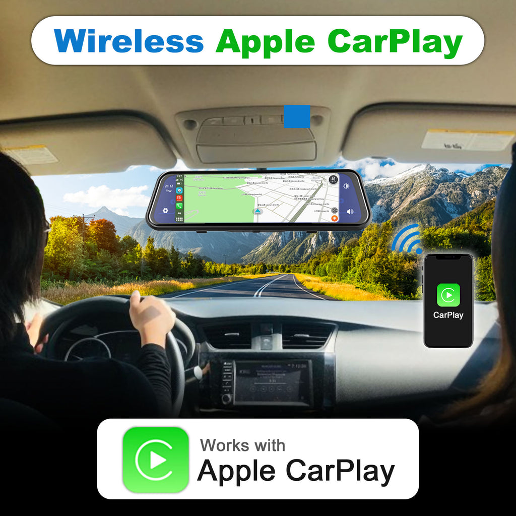 Mirror Dash Cam Wireless CarPlay & Wireless Android Auto, Dash Cam Fro –  OttoNavi