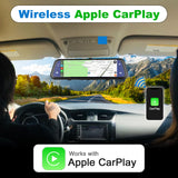 Mirror Dash Cam Wireless CarPlay & Wireless Android Auto, Dash Cam Front and Rear Backup Camera Rear View Mirror for Cars & Trucks, Night Vision, Parking Assistance, Dual Cameras Smart Screen+32G Card